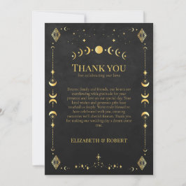 Celestial Gothic Black and Gold Wedding Thank You  Dankeskarte