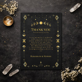 Celestial Gothic Black and Gold Wedding Thank You  Dankeskarte