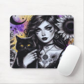 Celestial Gothic Hexe und Black Cat Mousepad (Mit Mouse)