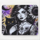 Celestial Gothic Hexe und Black Cat Mousepad (Vorne)