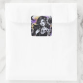Celestial Gothic Hexe und Black Cat Quadratischer Aufkleber (Tasche)