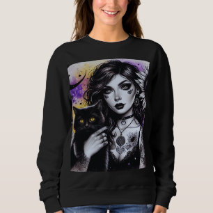 Celestial Gothic Hexe und Black Cat Sweatshirt