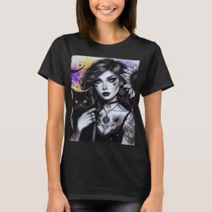 Celestial Gothic Hexe und Black Cat T-Shirt