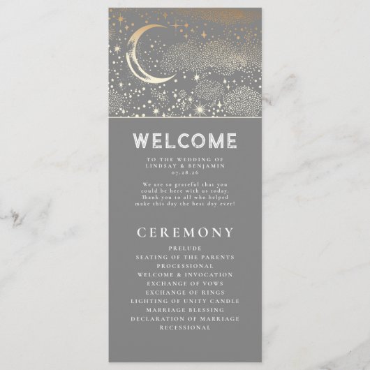 Celestial Gray and Gold Wedding Programs Programm (Vorderseite)