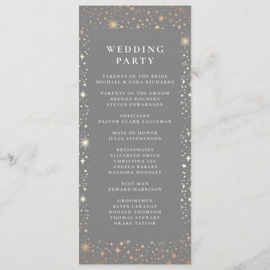 Celestial Gray and Gold Wedding Programs Programm (Rückseite)