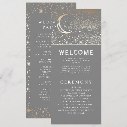Celestial Gray and Gold Wedding Programs Programm (Vorne/Hinten)