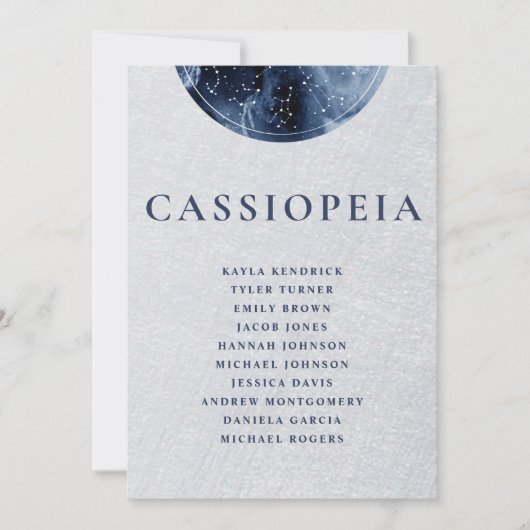 Celestial Gray Blue Seating Plan Karten Gastnamen (Vorderseite)
