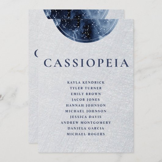 Celestial Gray Blue Seating Plan Karten Gastnamen (Vorne/Hinten)