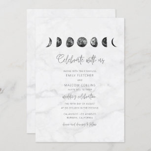 Celestial Gray Marble Moon Phases Wedding Einladung
