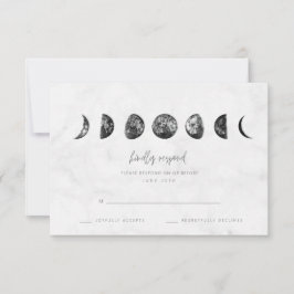 Celestial Gray Marble Moon Phases Wedding RSVP