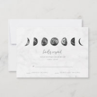 Celestial Gray Marble Moon Phases Wedding RSVP