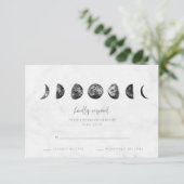 Celestial Gray Marble Moon Phases Wedding RSVP Karte (Stehend Vorderseite)