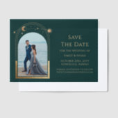 Celestial Green Gold Foto Wedding Save the Date Pergament Einladungen (Versetzt)
