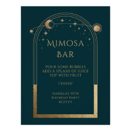 Celestial Green Gold Mimosa Bar Sun Moon Stars Poster