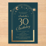 Celestial Green Gold Sun Moon Stars 30. Geburtstag Acryleinladungen<br><div class="desc">Celestial Green Gold Sun Moon Astronomie 30. Geburtstag Akrylus Einladungen bietet eine elegante goldene Sonne, Mond und Sterne mit einem goldenen Rahmen auf einem waldgrünen Hintergrund. Im Inneren ist Ihre individuelle Einladung zum dreißigsten Geburtstag Informationen. Personalisieren Sie den Text in den Textfeldern, indem Sie ihn bearbeiten. Für Sie entworfen von...</div>