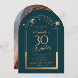 Celestial Green Gold Sun Moon Stars 30. Geburtstag Einladung