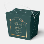 Celestial Green Gold Sun Moon Stars Hochzeit Geschenkschachtel (Rückseite)