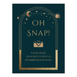 Celestial Green Gold Sun Moon Stars Oh Snap Poster