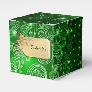 Celestial Green Wirbel & Stars Cube Favor Box Geschenkschachtel