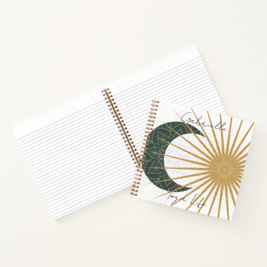 Celestial Green Yellow Sun Moon Mandala Yoga Notizblock (Innenseite)