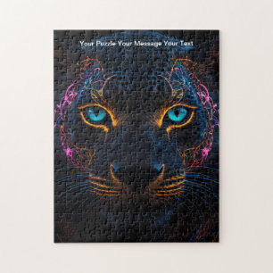 Celestial Guardian - Neon Black Leopard Puzzle
