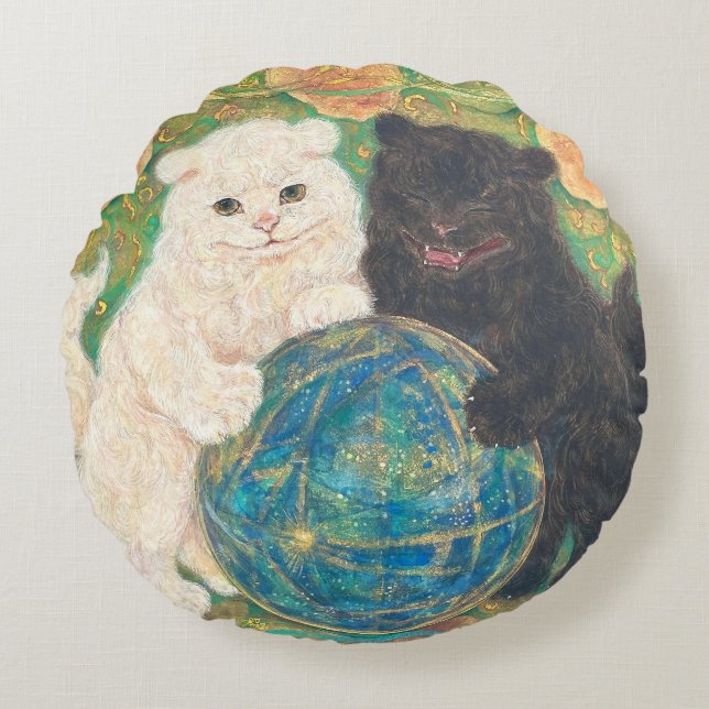 Celestial Guardians: Cosmic Harmony Rundes Kissen (Vorderseite)