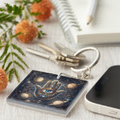 Celestial Hamsa Hand & Evil Eye Cosmic Protection  Schlüsselanhänger (Vorderseite rechts)