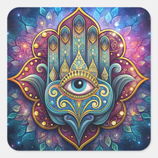 Celestial Hamsa Quadratischer Aufkleber (Vorderseite)