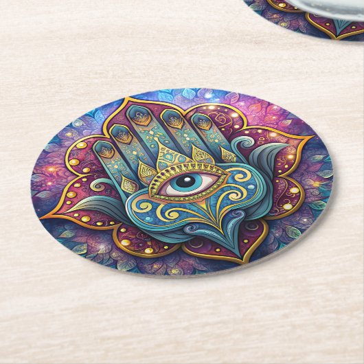 Celestial Hamsa  Runder Pappuntersetzer (Angewinkelt)
