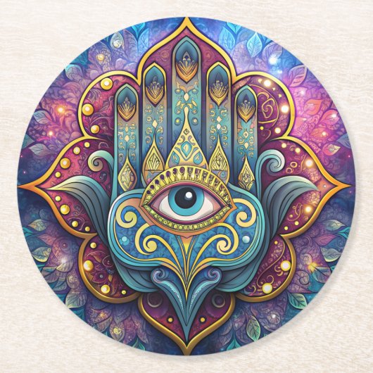 Celestial Hamsa  Runder Pappuntersetzer (Vorderseite)