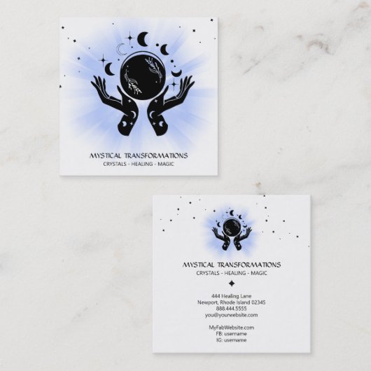 *~* Celestial Hands Luna Moon Magic Boho Light Quadratische Visitenkarte (Vorne/Hinten)