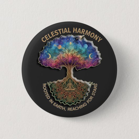 Celestial Harmony Tree | Cosmic Meditation Mandala Button (Vorderseite)