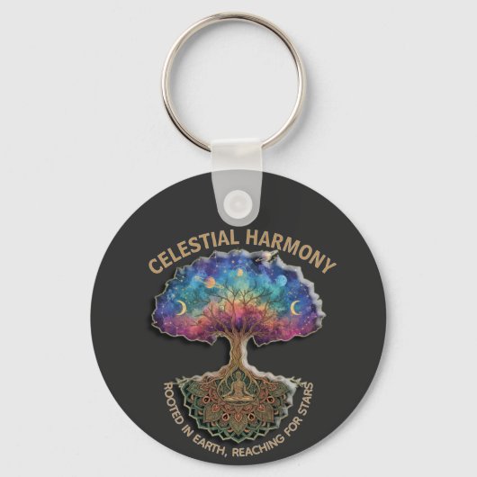 Celestial Harmony Tree | Cosmic Meditation Mandala Schlüsselanhänger (Vorderseite)