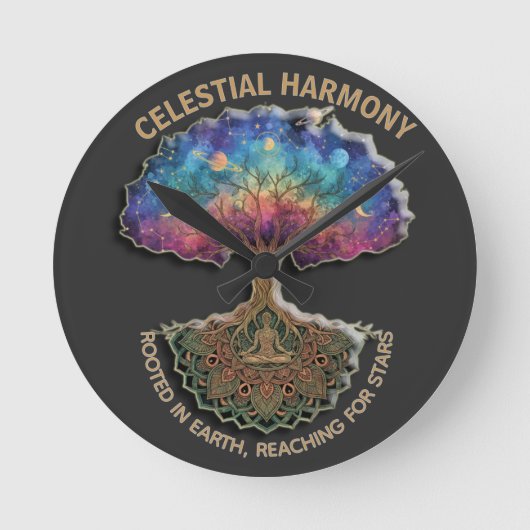 Celestial Harmony Tree | Meditation (NO NUMBERS) Runde Wanduhr (Vorderseite)