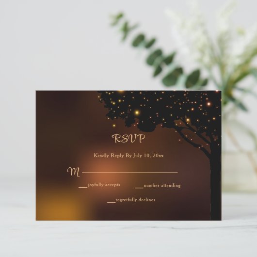 Celestial Herbst Night Light Wedding RSVP Karte (Stehend Vorderseite)