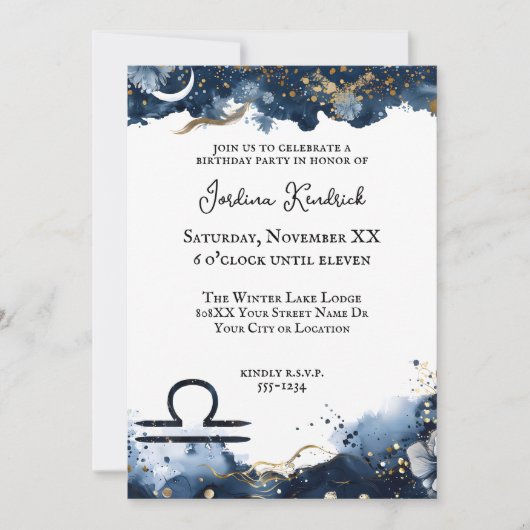 Celestial Horoscope Libra Geburtstag Einladung (Vorderseite)