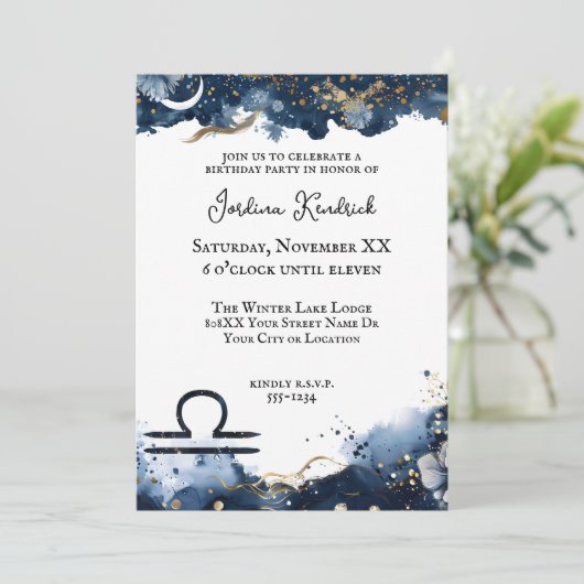 Celestial Horoscope Libra Geburtstag Einladung (Stehend Vorderseite)