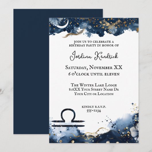 Celestial Horoscope Libra Geburtstag Einladung (Vorne/Hinten)