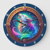 Celestial Howl Rainbow Wolf Große Wanduhr (Vorderseite)