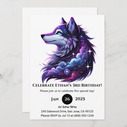 Celestial Howl Wolf Birthday Einladung (Vorne/Hinten)