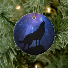 Celestial Howling Wolf Keramikornament