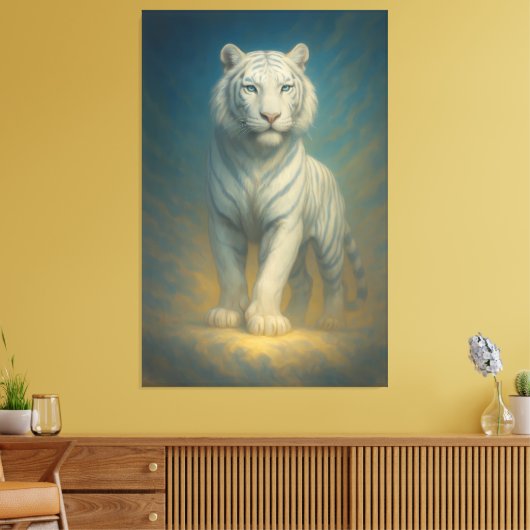 Celestial Ice-Aura White Tiger – Frostlight Divine Leinwanddruck (Insitu (Wohnzimmer))