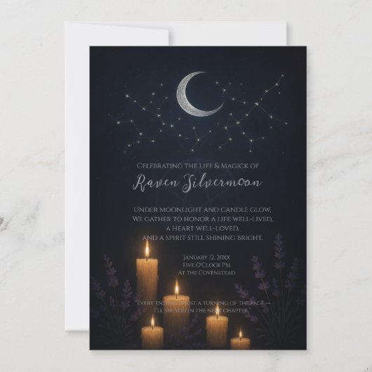 Celestial Indigo Pagan Witch Beerdigung Memorial Einladung (Vorderseite)