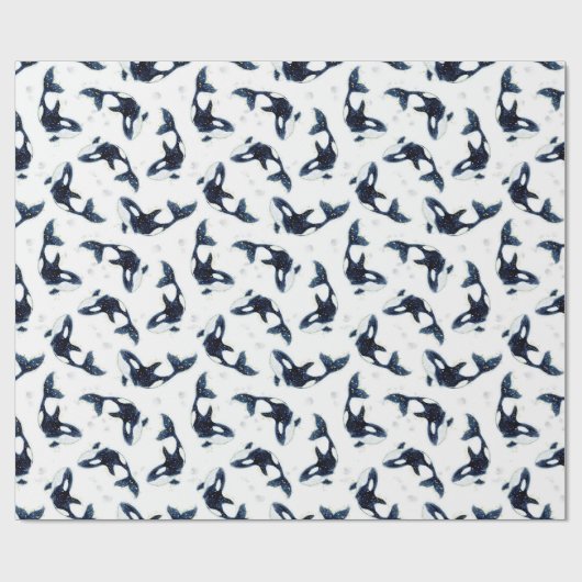 Celestial Killer Whale Ocean Blue Artwork Geschenkpapier (Flach)