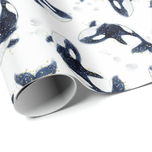 Celestial Killer Whale Ocean Blue Artwork Geschenkpapier (Rolleneckpunkt)