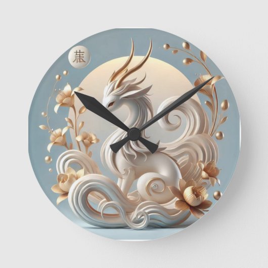 Celestial Kirin Fantasy Collection Runde Wanduhr (Vorderseite)