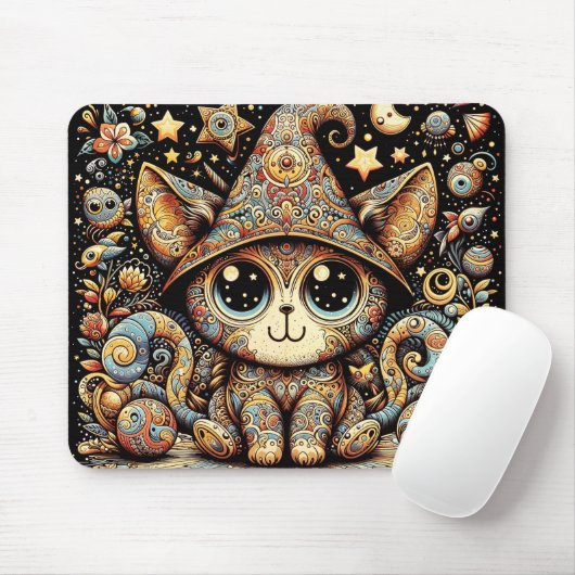 "Celestial Kitty: Whimsical Wizard" Mousepad (Mit Mouse)