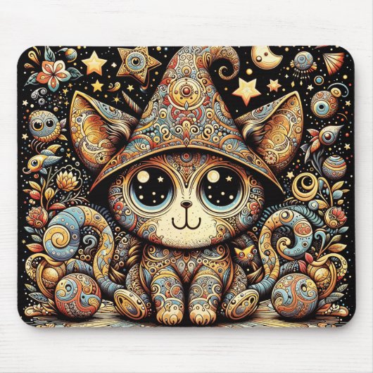 "Celestial Kitty: Whimsical Wizard" Mousepad (Vorne)