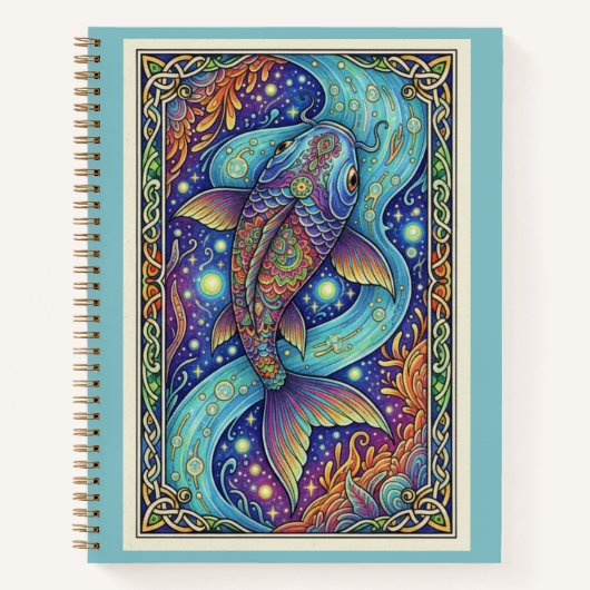 Celestial Koi Stream Zentangle Fantasy Journal Notizblock (Vorderseite)