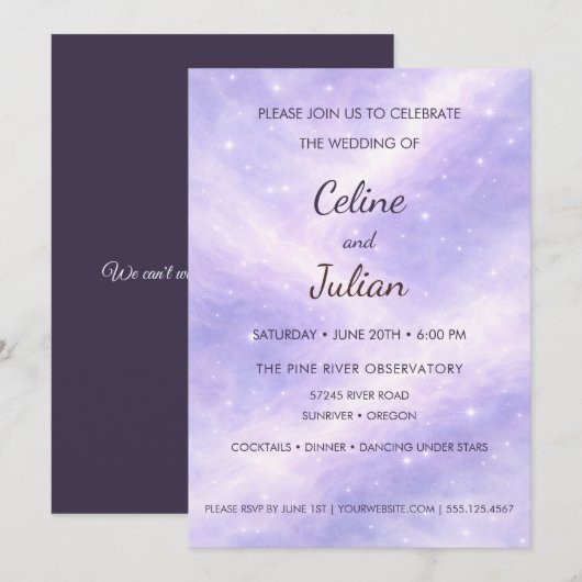 Celestial Lavender Nebula Under the Stars Wedding  Einladung (Vorne/Hinten)